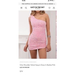 Lucy in the Sky One Shoulder Velvet Sequin Dress In Barbie Pink, Size L.